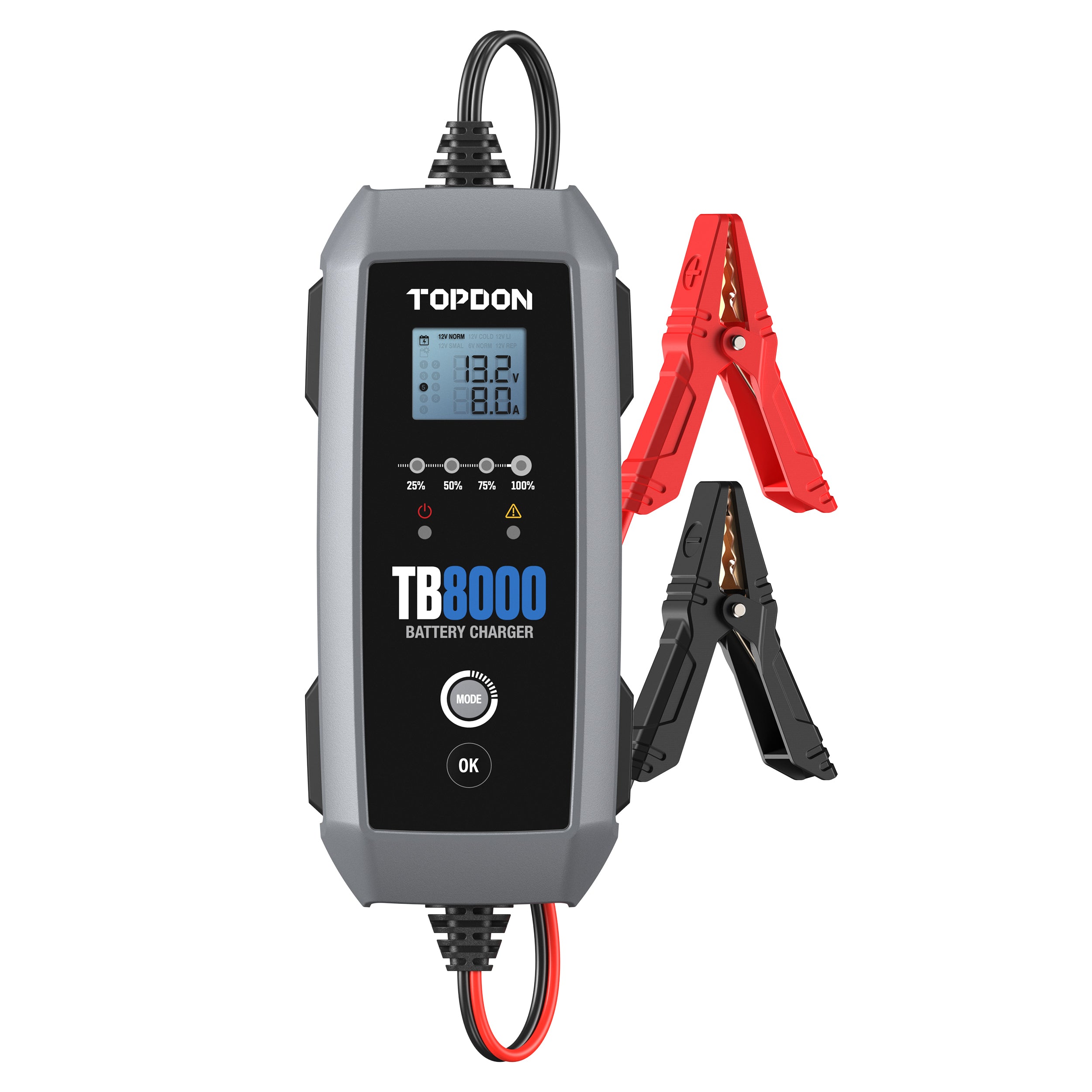 TOPDON 8A Smart Battery Charger LI, WET, GEL, MF, CAL, EFB, AGM
