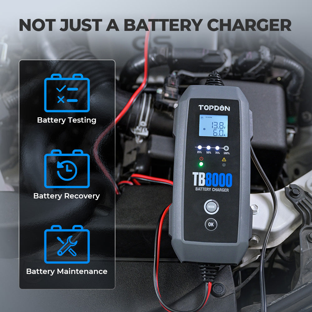 TOPDON 8A Smart Battery Charger LI, WET, GEL, MF, CAL, EFB, AGM