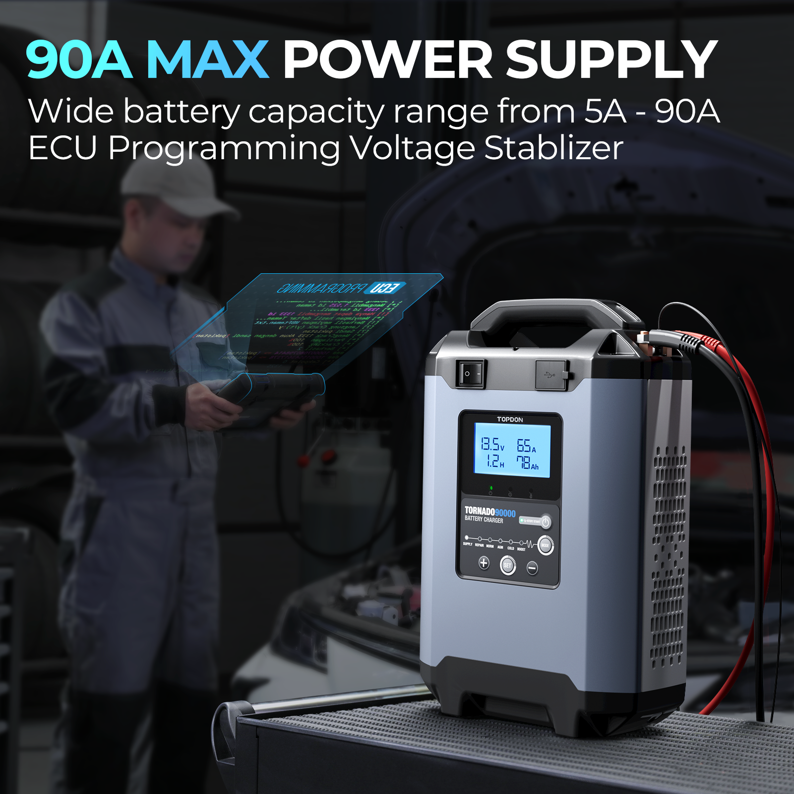TOPDON 90A Stable Power Supply & Smart Charger 12V/24V