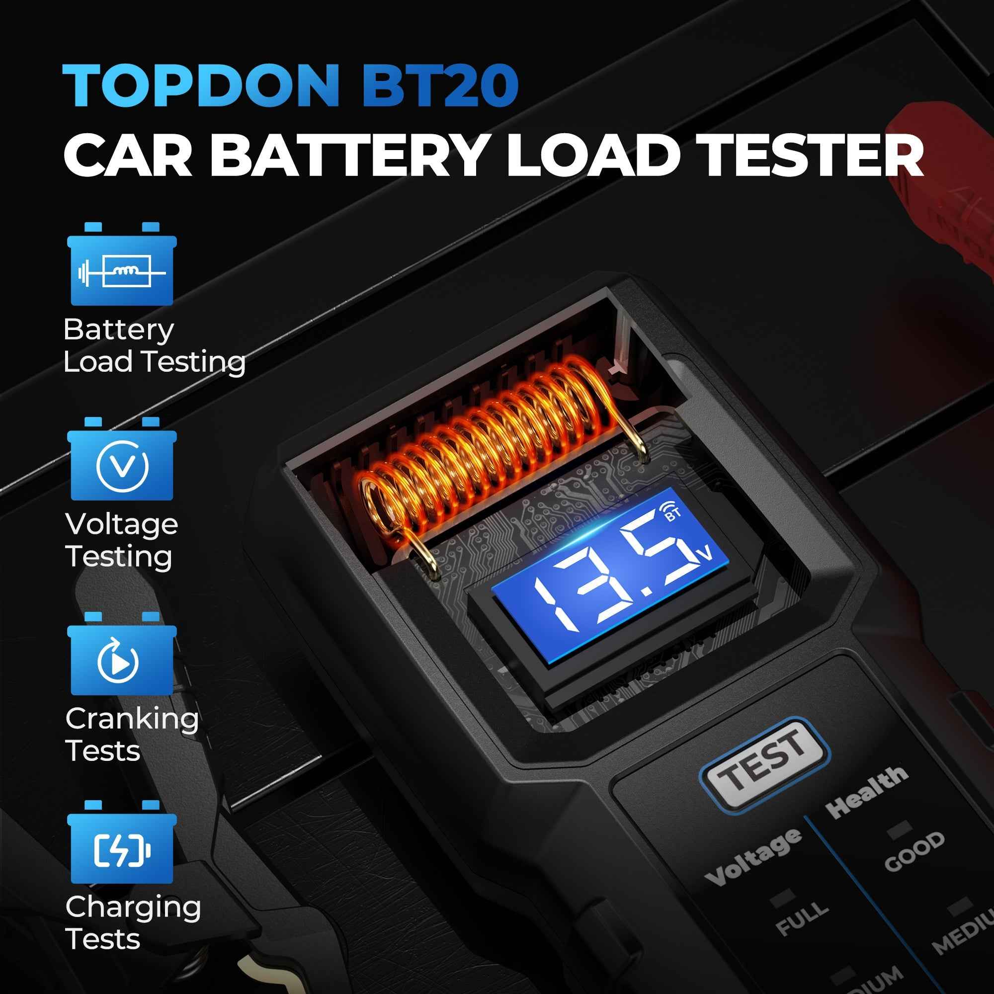 TOPDON Battery Load/Voltage Tester, Cranking & Charging Test w/App