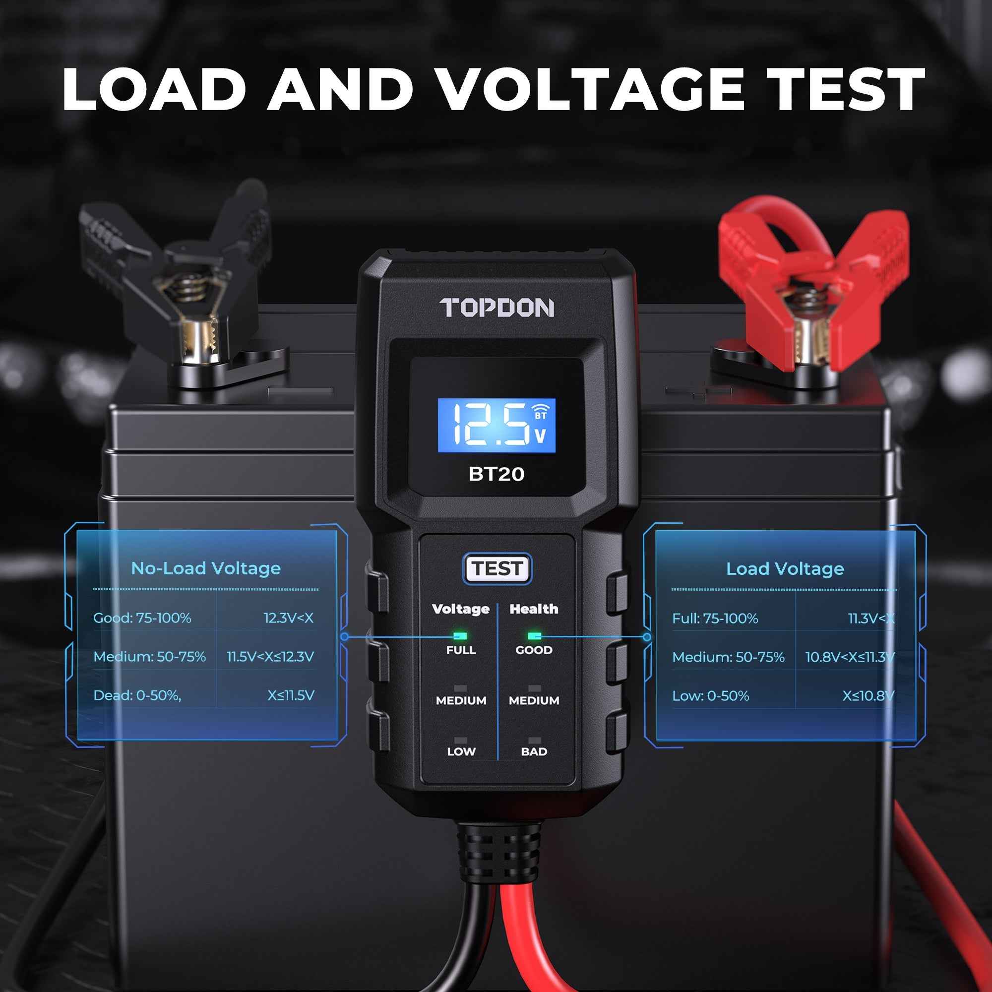 TOPDON Battery Load/Voltage Tester, Cranking & Charging Test w/App