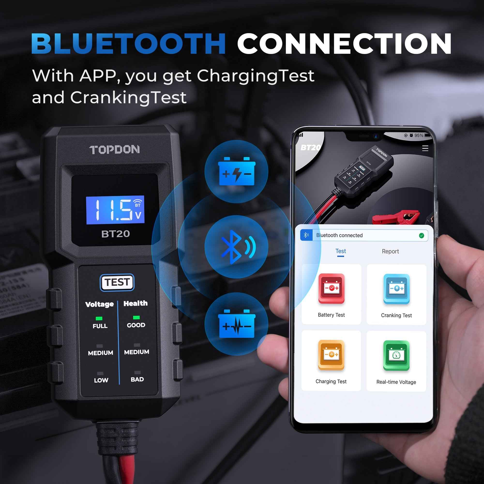 TOPDON Battery Load/Voltage Tester, Cranking & Charging Test w/App