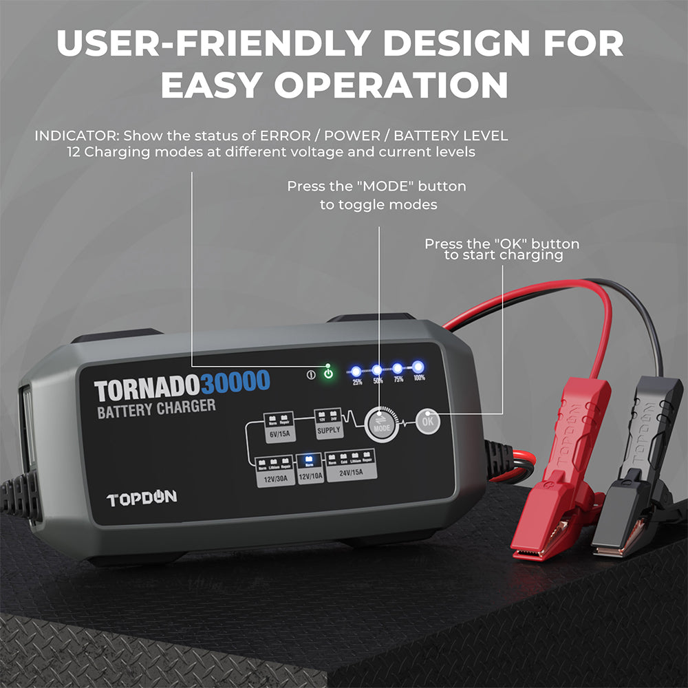 TOPDON 30A Smart Charger and Power Supply 12V/24V