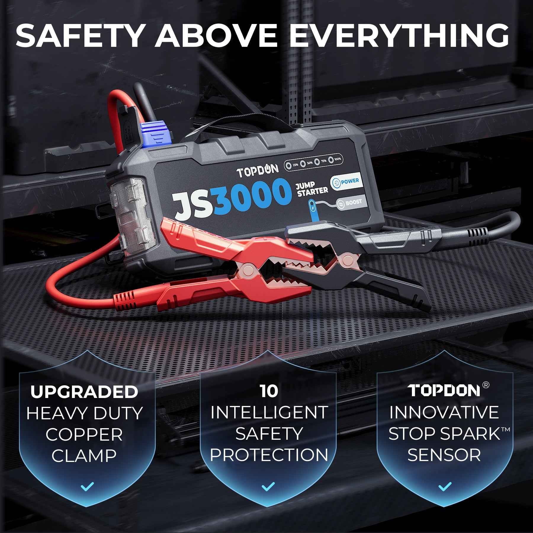 TOPDON 3000 Peak Amp Battery Jumpstarter, Power Bank, & Flashlight