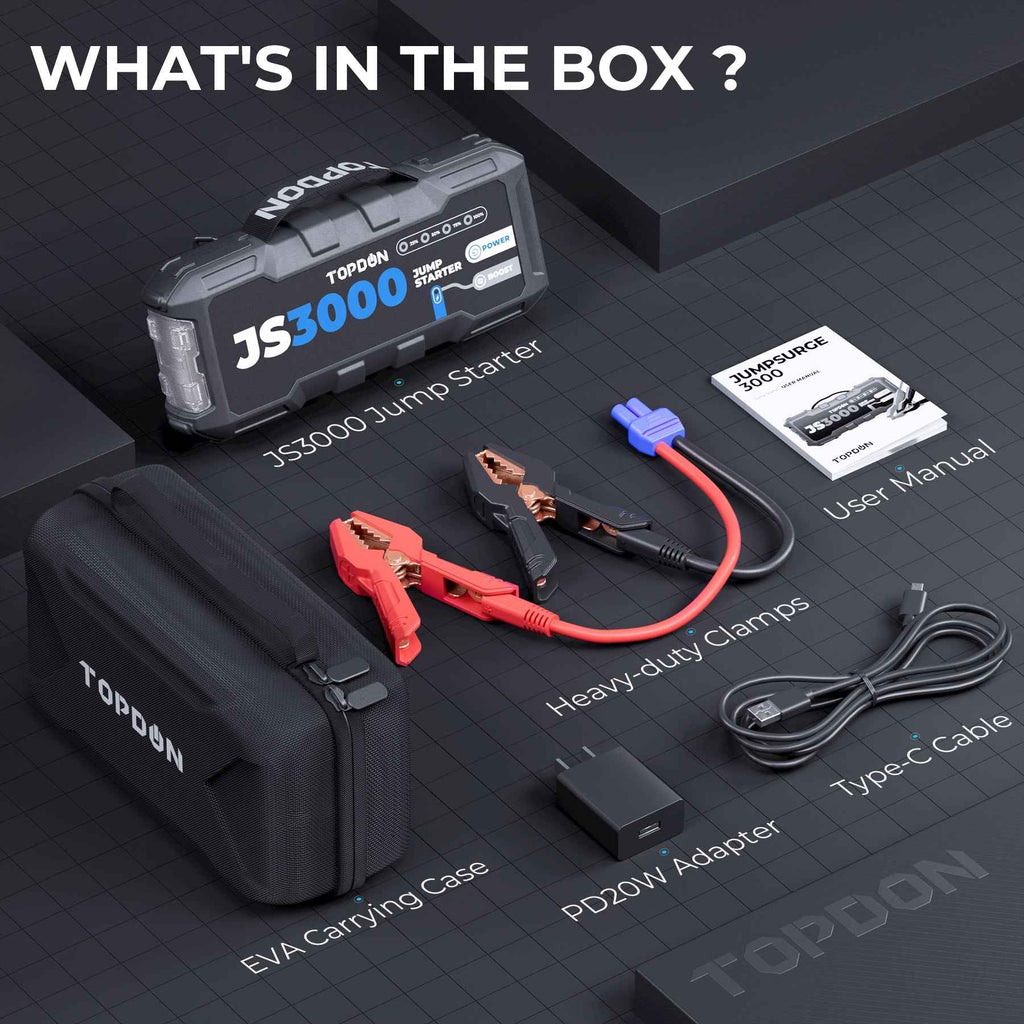 TOPDON 3000 Peak Amp Battery Jumpstarter, Power Bank, & Flashlight