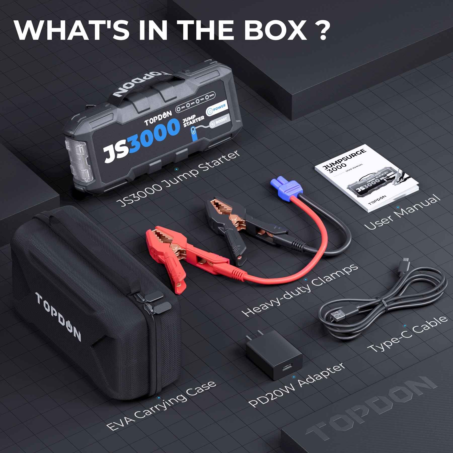TOPDON 3000 Peak Amp Battery Jumpstarter, Power Bank, & Flashlight