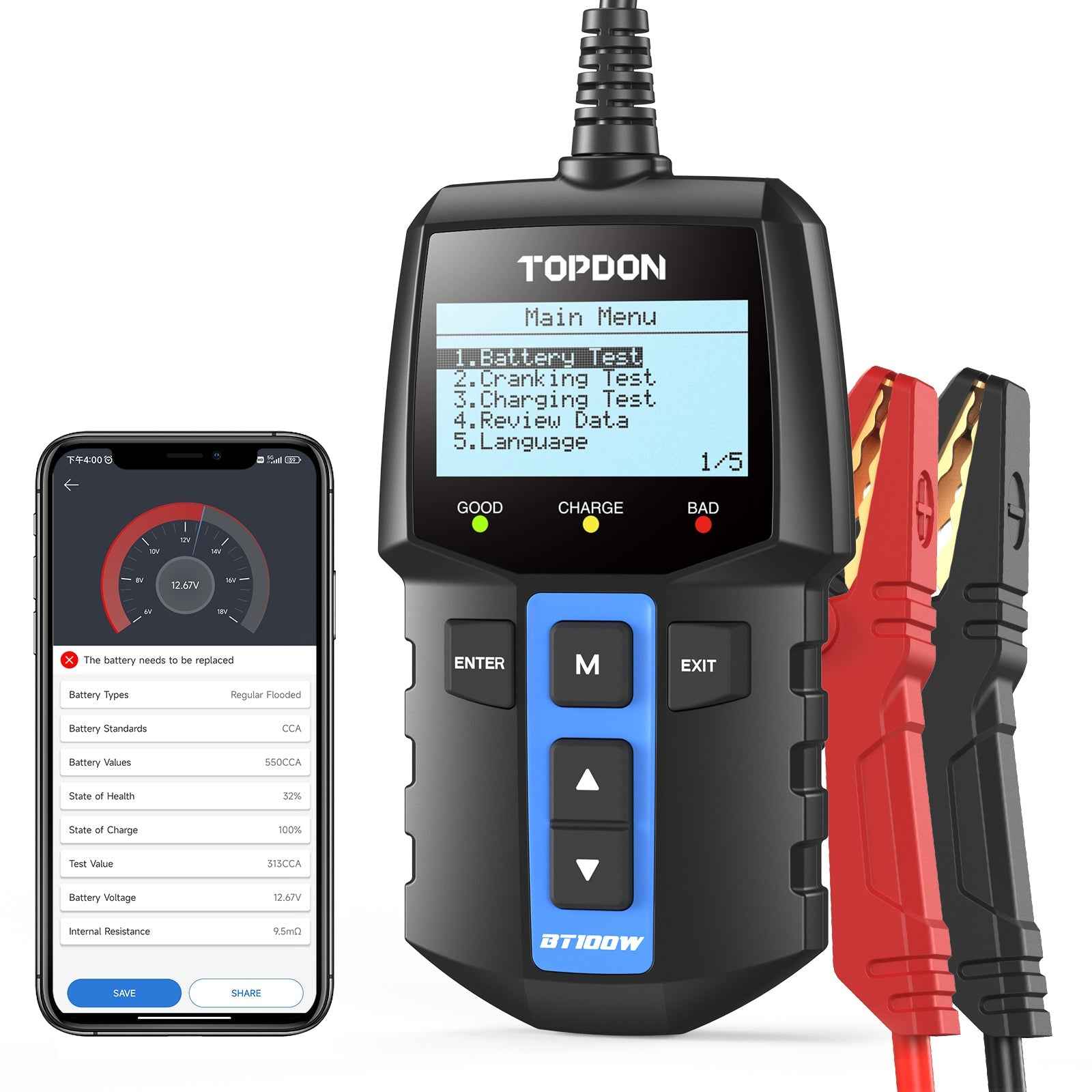 TOPDON Bluetooth 12V Battery & System Tester