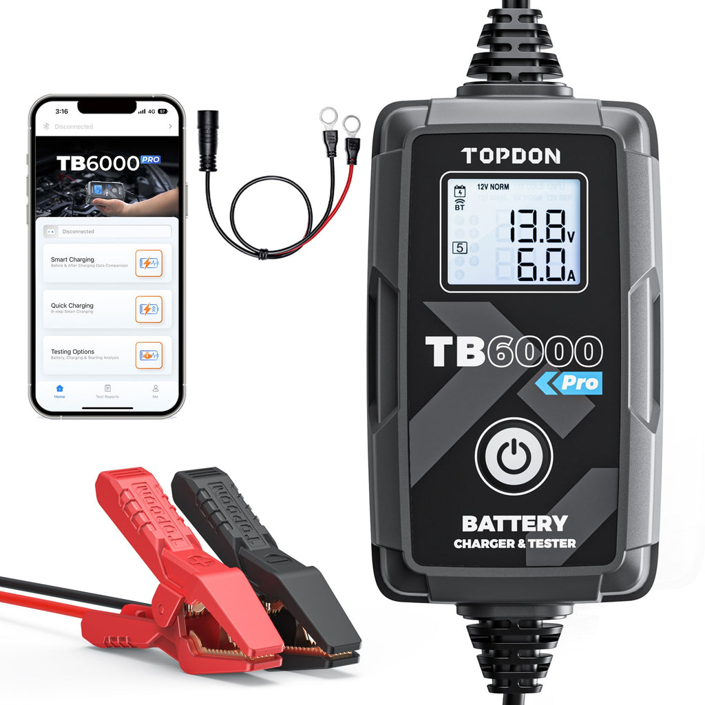 TOPDON 2-in-1 6A Battery Charger & Battery Tester with App
