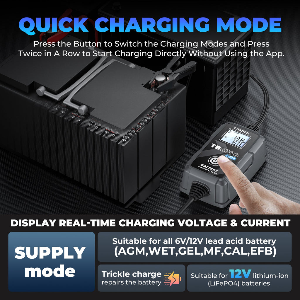 TOPDON 2-in-1 6A Battery Charger & Battery Tester with App