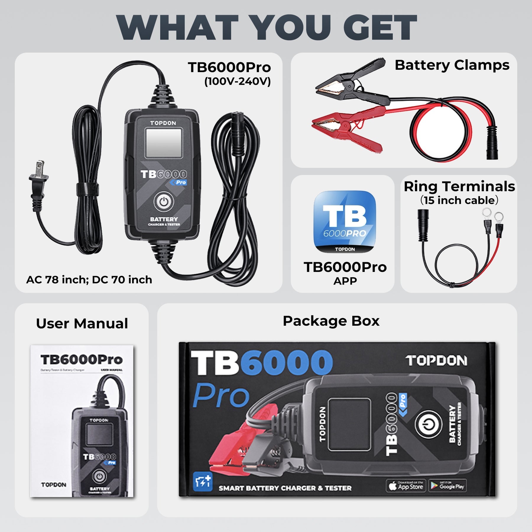 TOPDON 2-in-1 6A Battery Charger & Battery Tester with App