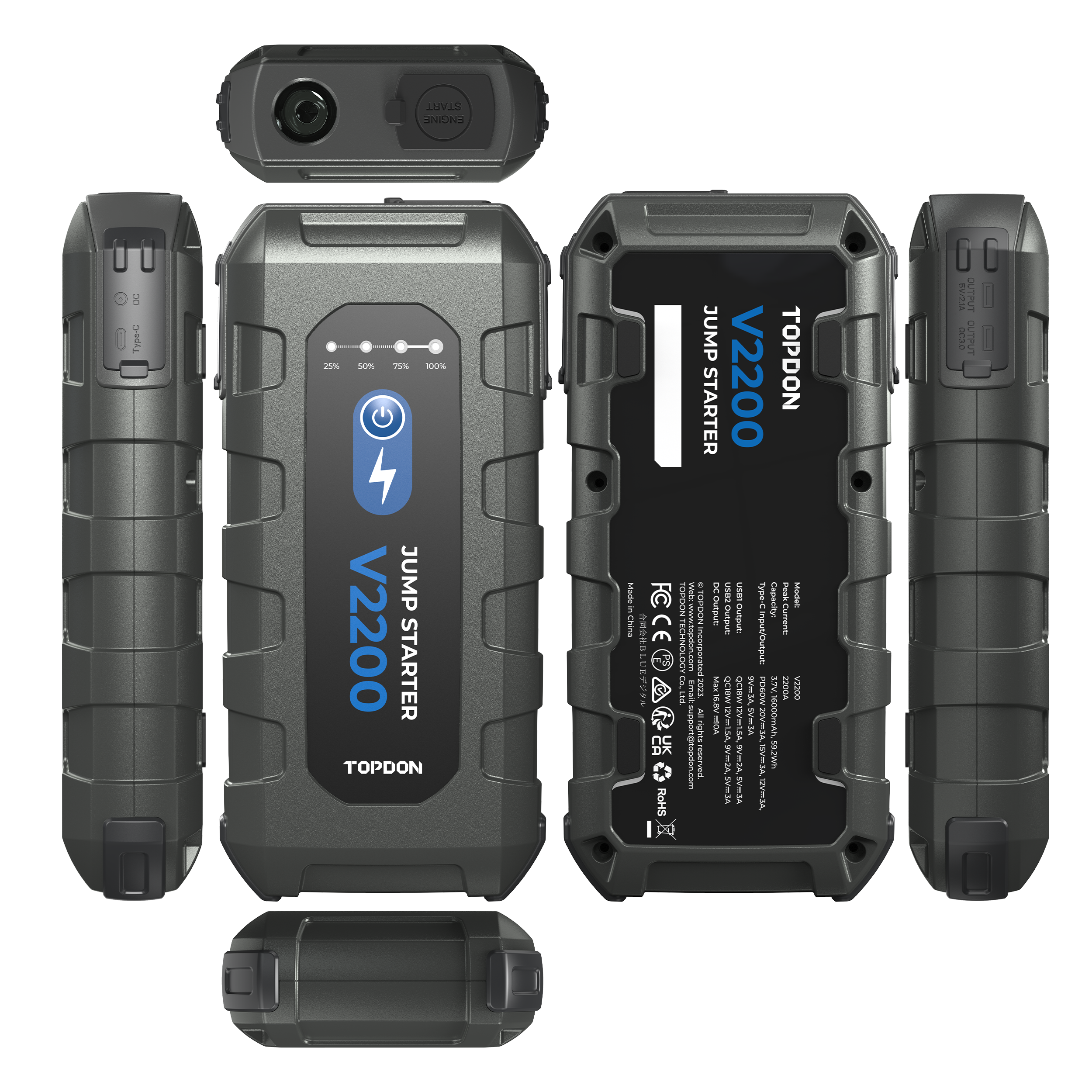 TOPDON 2200 Peak Amp Jump Starter, Power Bank, & Flashlight
