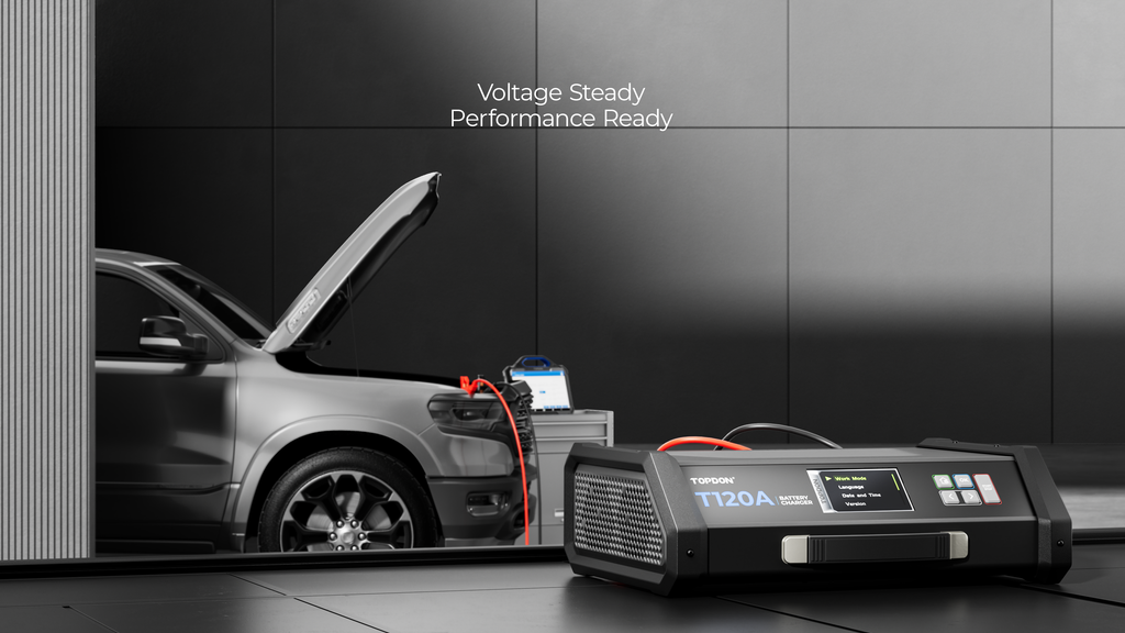 TOPDON 120A Stable Power Supply & 12V Battery Charger - 16.5 Ft.
