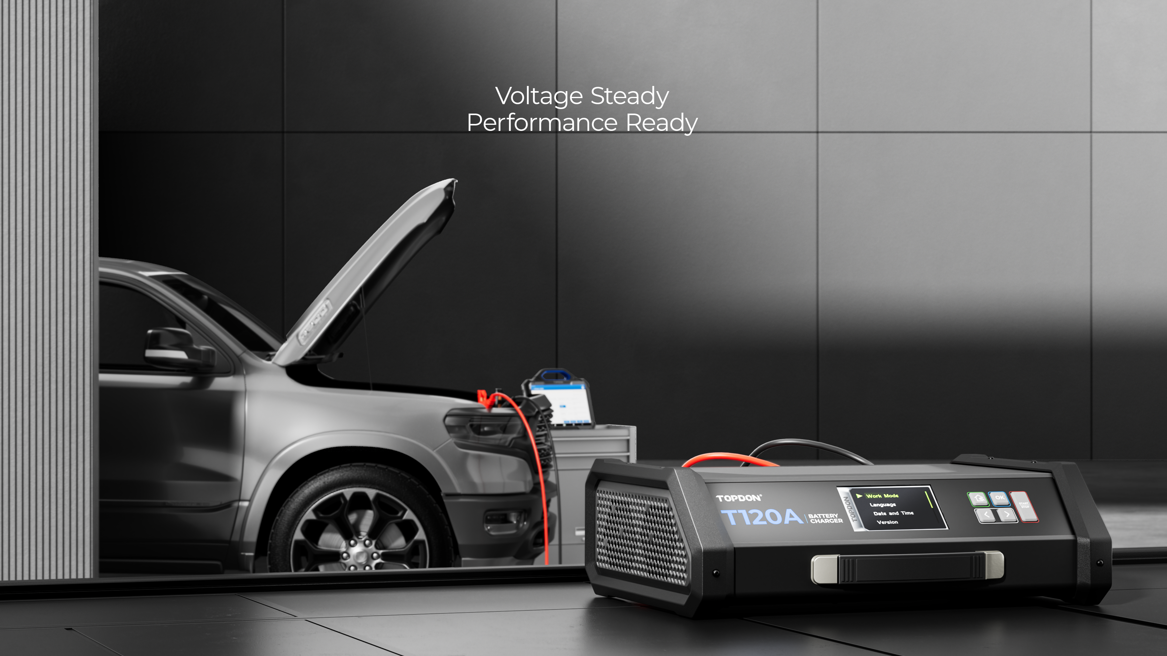 TOPDON 120A Stable Power Supply & 12V Battery Charger - 16.5 Ft.