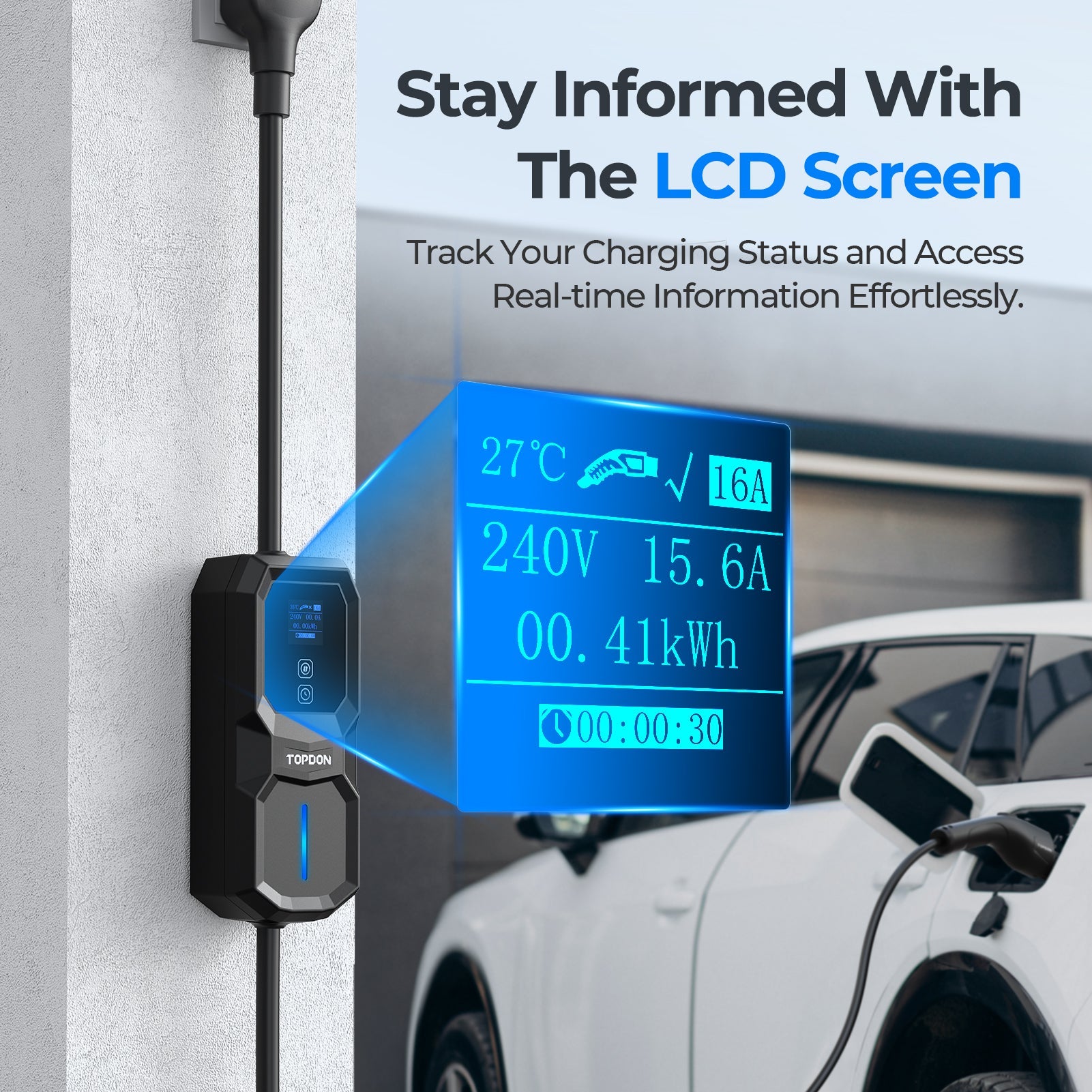 TOPDON Level 2 Portable EV Charger 32A, NEMA14-50P w/5-15P Adaptor