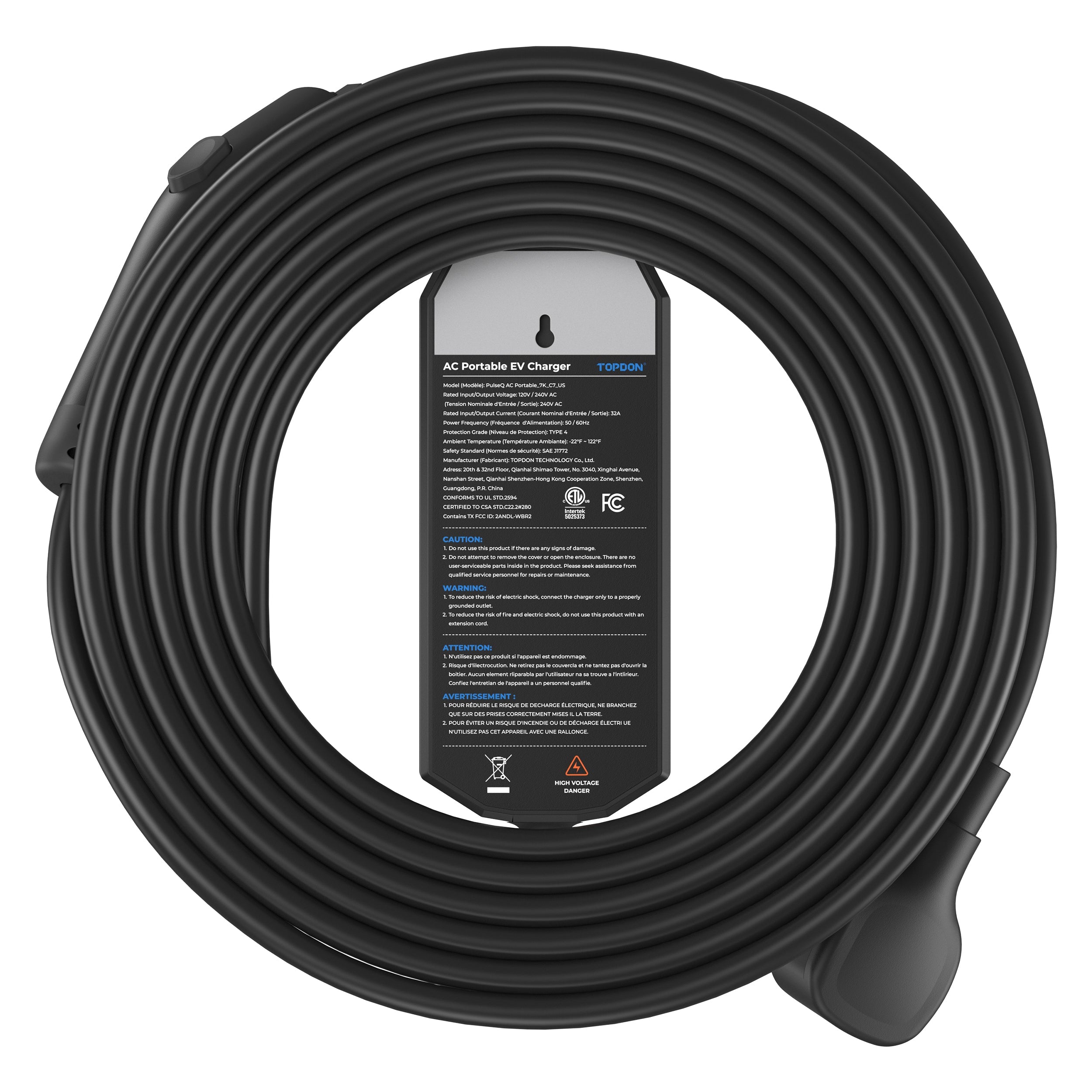 TOPDON Level 2 Portable EV Charger 32A, NEMA14-50P w/5-15P Adaptor