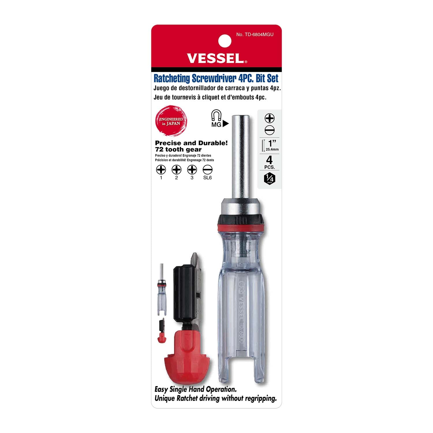 CRYSTALINE Ratchet Screwdriver with 4PC. Insert Bit