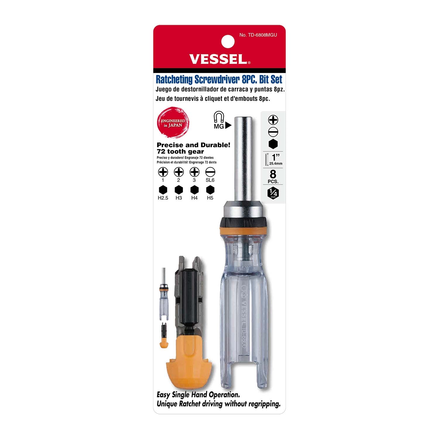 CRYSTALINE Ratchet Screwdriver with 8PC. Insert Bit