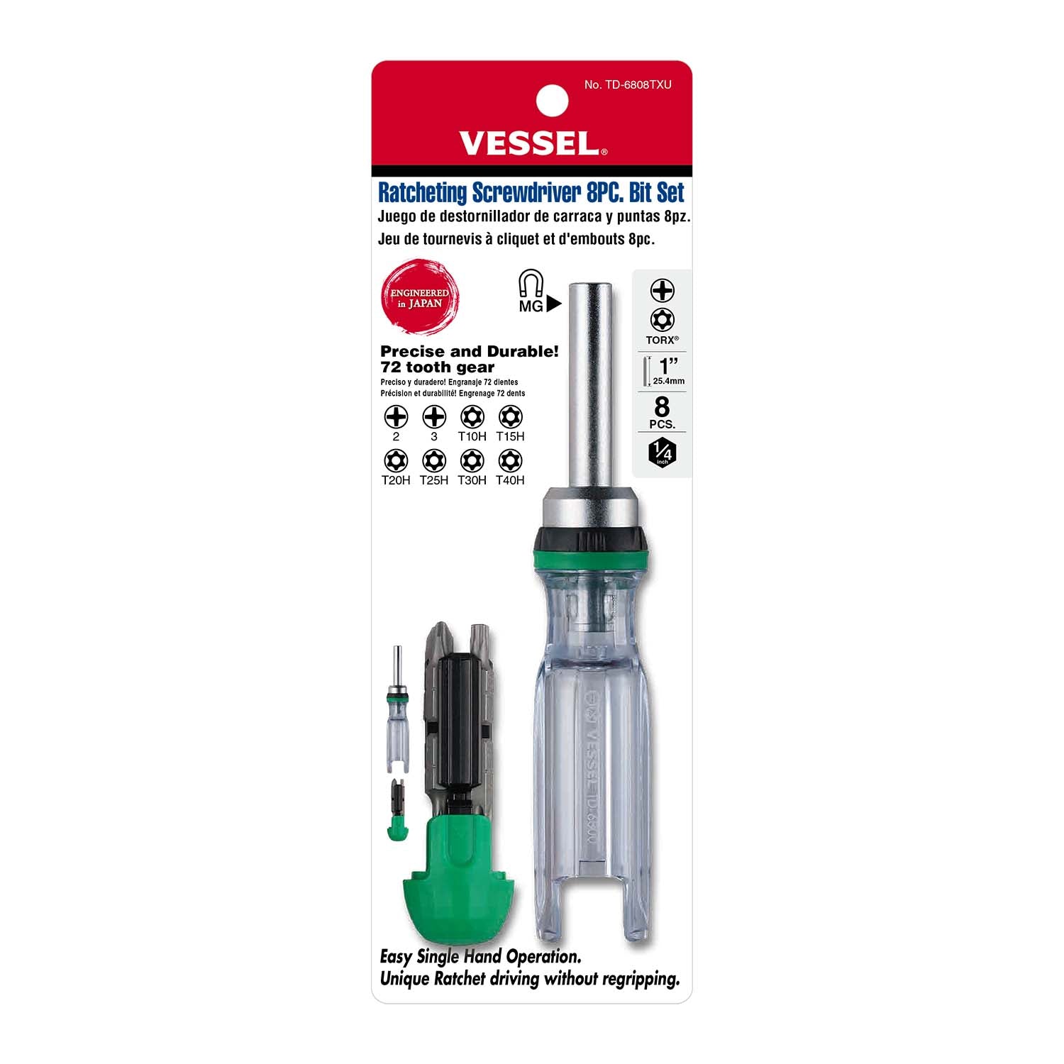 CRYSTALINE Ratchet Screwdriver with 8PC. Insert Bit