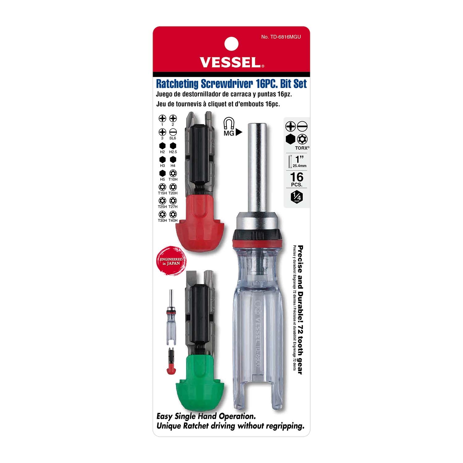 CRYSTALINE Ratchet Screwdriver with 16PC. Insert Bit
