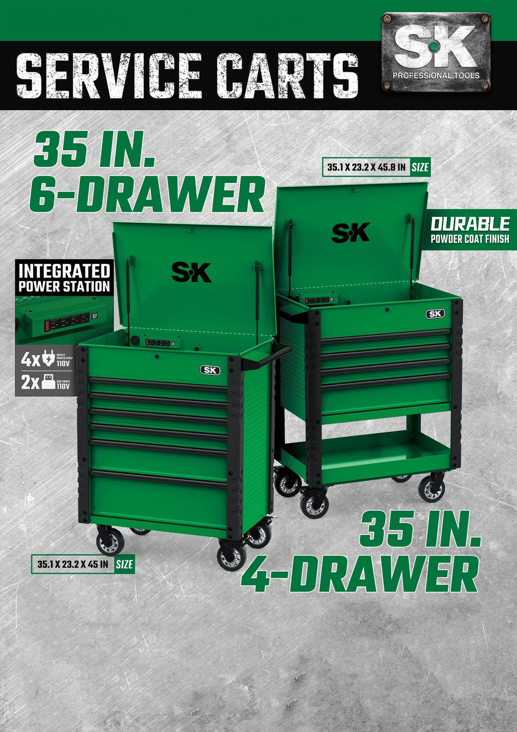 SK Tools USA - 35 in. 4-Drawer Tool Cart