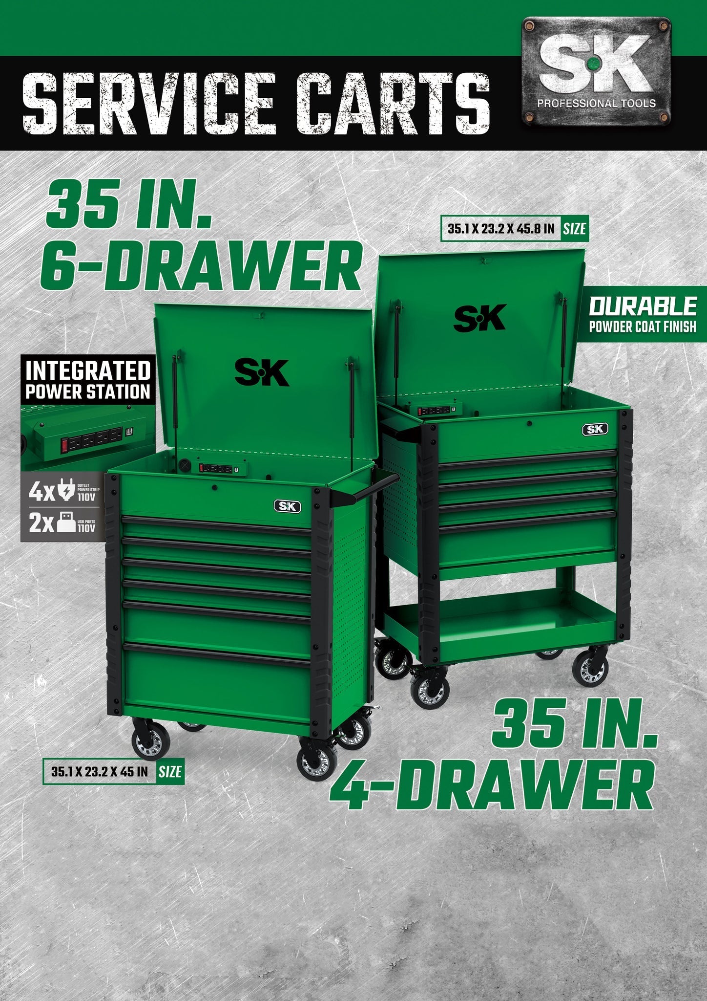 SK Tools USA - 35 in. 4-Drawer Tool Cart