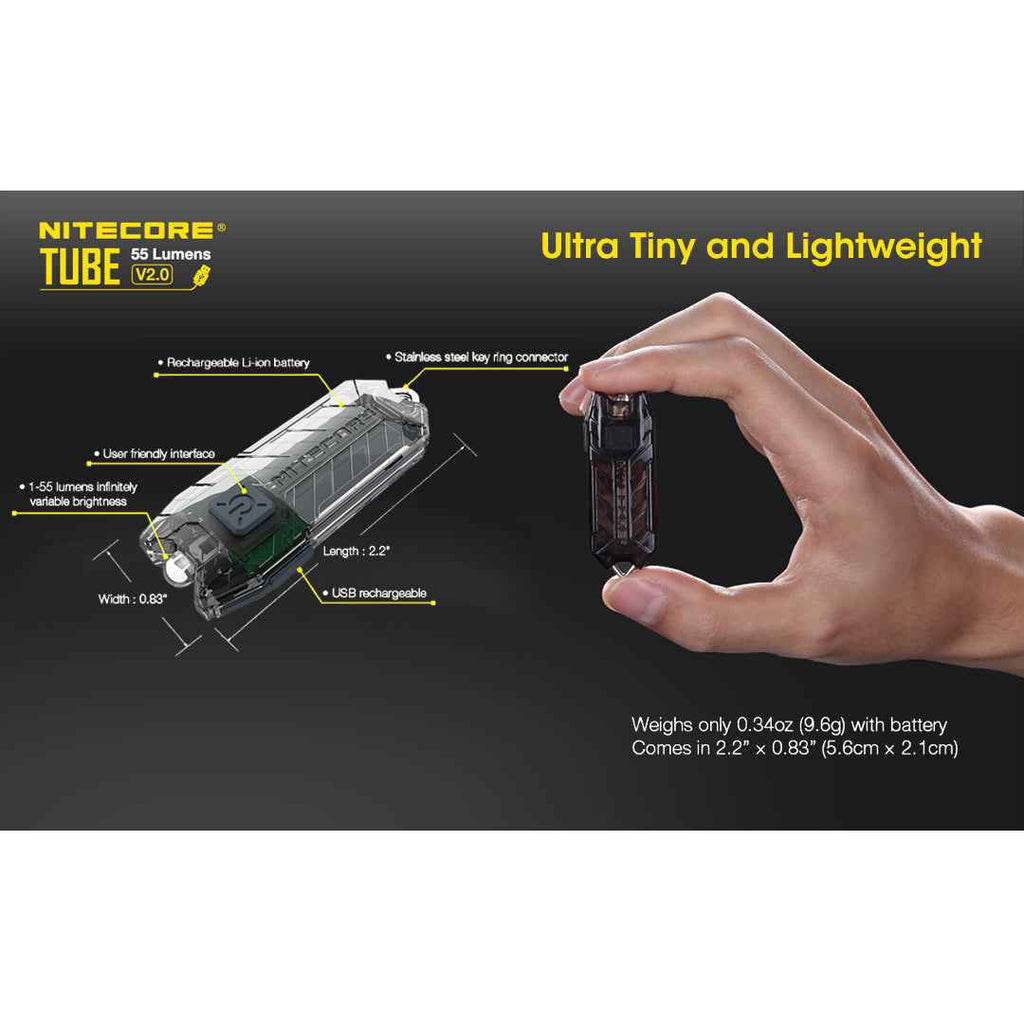 Nitecore TUBE v2.0 55 Lumen USB Rechargeable Keychain Flashlight - Available in Multiple Colors