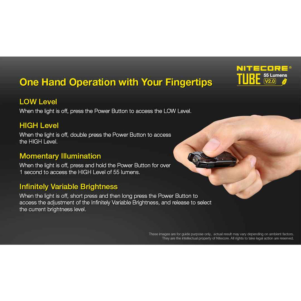 Nitecore TUBE v2.0 55 Lumen USB Rechargeable Keychain Flashlight - Available in Multiple Colors
