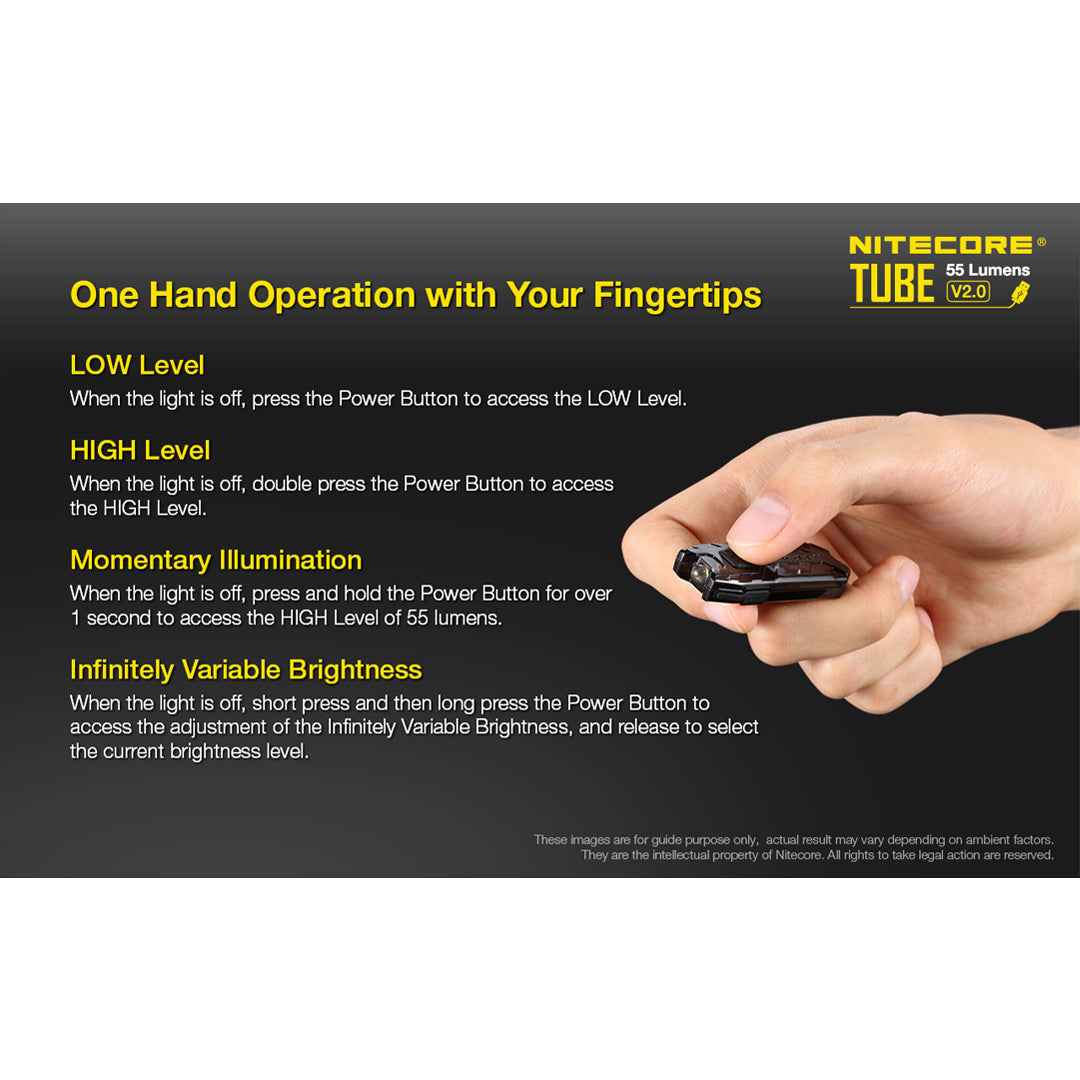 Nitecore TUBE v2.0 55 Lumen USB Rechargeable Keychain Flashlight - Available in Multiple Colors