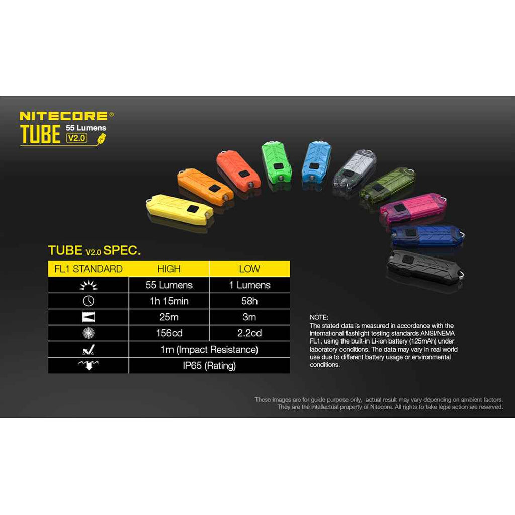 Nitecore TUBE v2.0 55 Lumen USB Rechargeable Keychain Flashlight - Available in Multiple Colors
