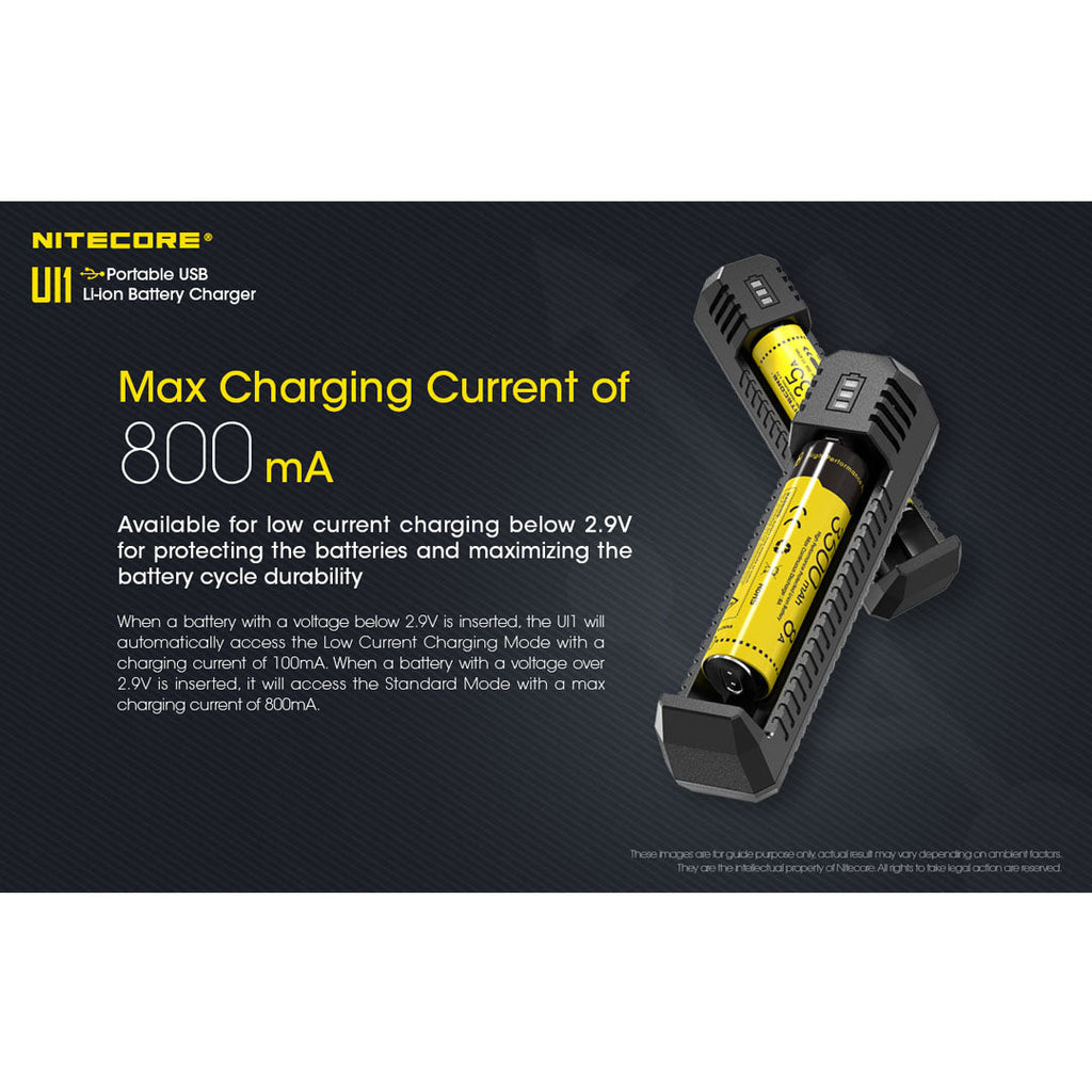 Nitecore UI1 USB Charger, for 18650, 21700, 18350, 20700 etc Batteries
