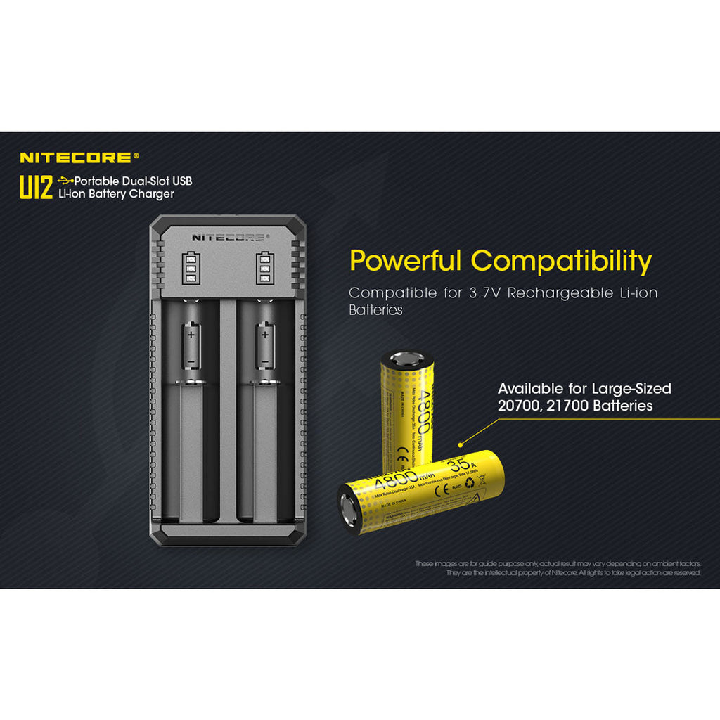 Nitecore UI2 Dual-Slot USB Charger, for 18650, 21700, 18350, 20700 Batteries