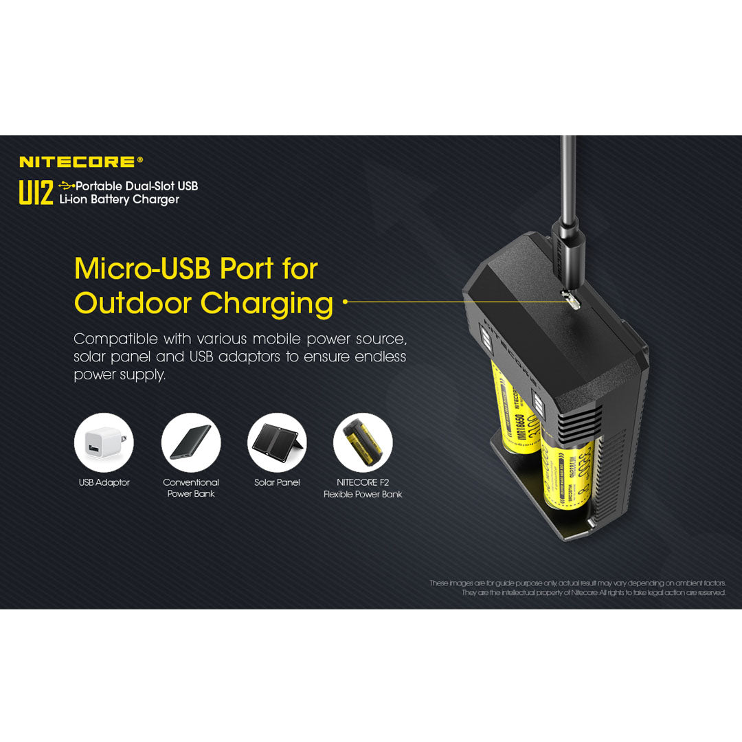 Nitecore UI2 Dual-Slot USB Charger, for 18650, 21700, 18350, 20700 Batteries