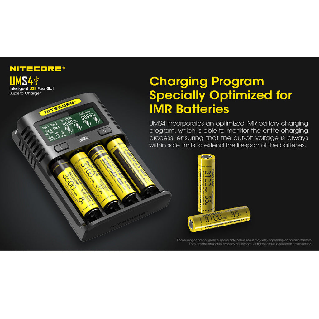 Nitecore UMS4 USB Four-Slot USB-C Fast Charger, for 18650, 21700 Batteries