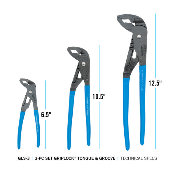 Channellock 3pc GRIPLOCK Tongue & Groove Pliers Set
