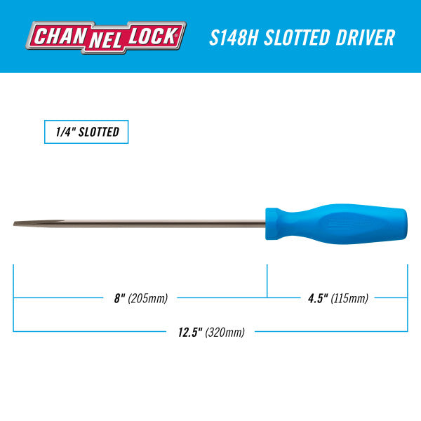 Channellock Slotted 1/4 x 8-inch Professional Screwdriver