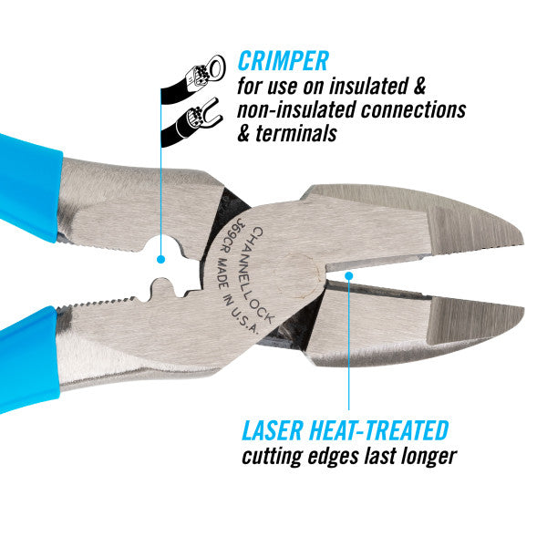 Channellock Linemen Pliers 9.5-Inch XLT Round Nose with Crimper
