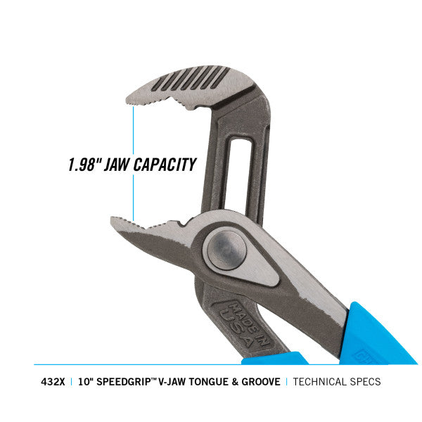 Channellock V-Jaw Pliers - 10-Inch SPEEDGRIP Tongue Groove Pliers for Superior Grip and Precision