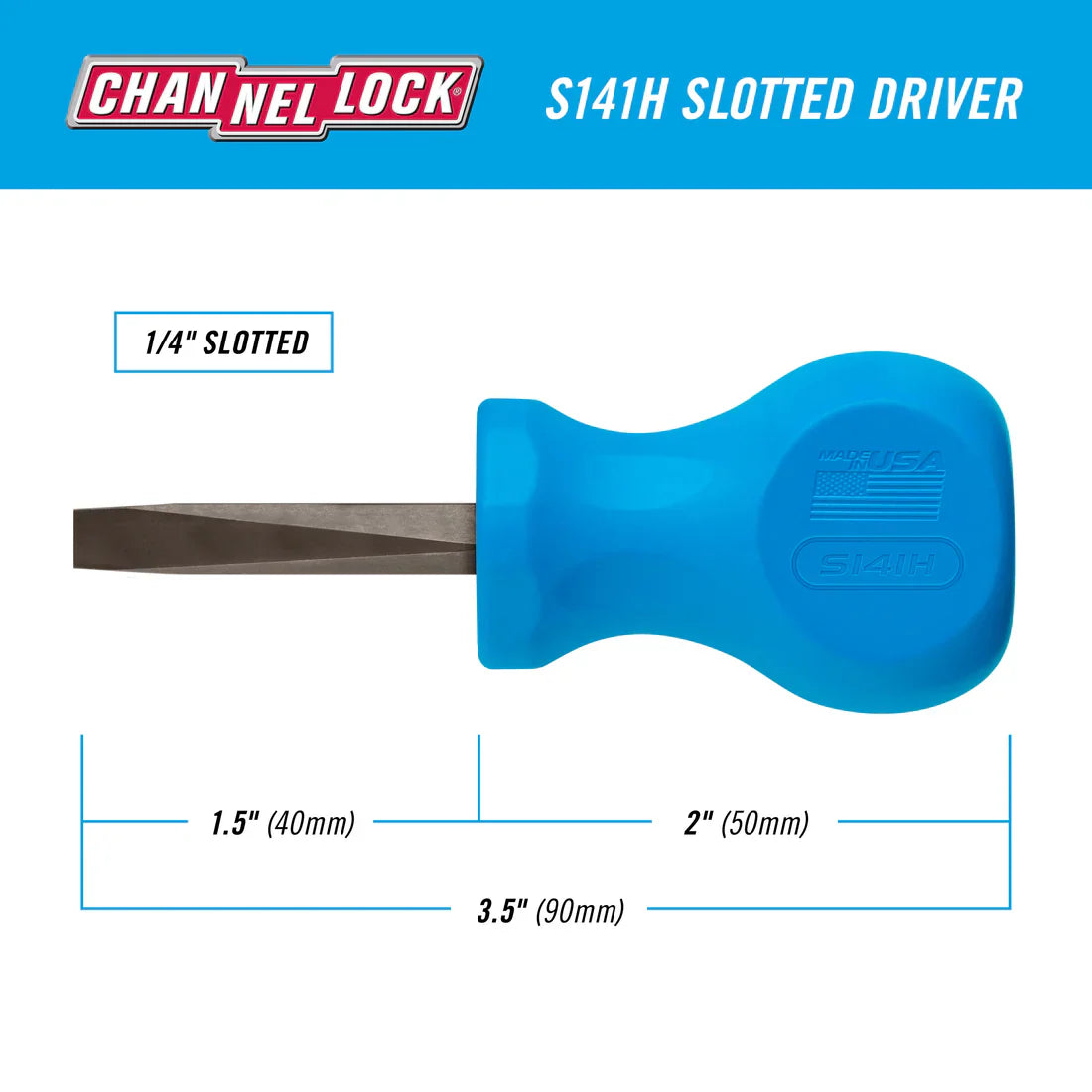 Channellock Slotted 1/4 x 1.5 Stubby-inch Professional