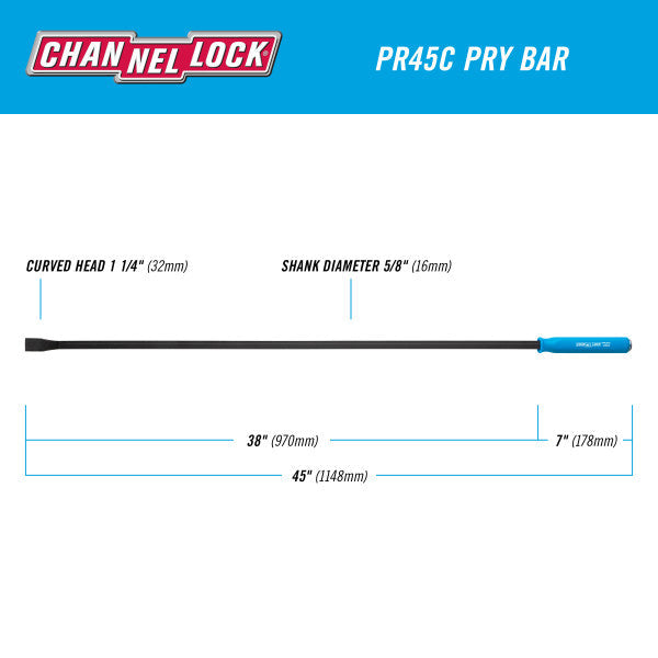 Channellock 1-1/4 x 38-inch Professional Pry Bar, 45-inch Overall Length