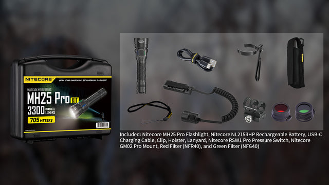 Nitecore MH25 Pro 3300 Lumen Long Throw Rechargeable Hunting Light Kit - Ridge Toolbox