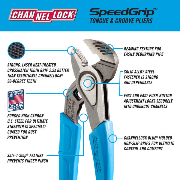 Channellock 8-Inch SPEEDGRIP Straight Jaw Tongue & Groove Pliers