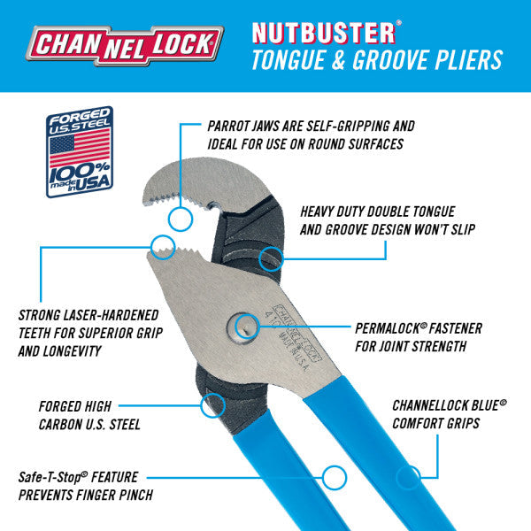 Channellock 9.5-Inch Nutbuster Parrot Nose Tongue & Groove Pliers