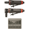 ONYX 3pc Die Grinder Kit w/ 1/4″ 90° Angle Die Grinder, 1/4″ Die Grinder & 8pc Double Cut Carbide Rotary Burr Set