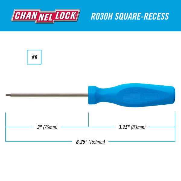 Channellock Square Recess #0 x 3-inch Professional Screwdriver