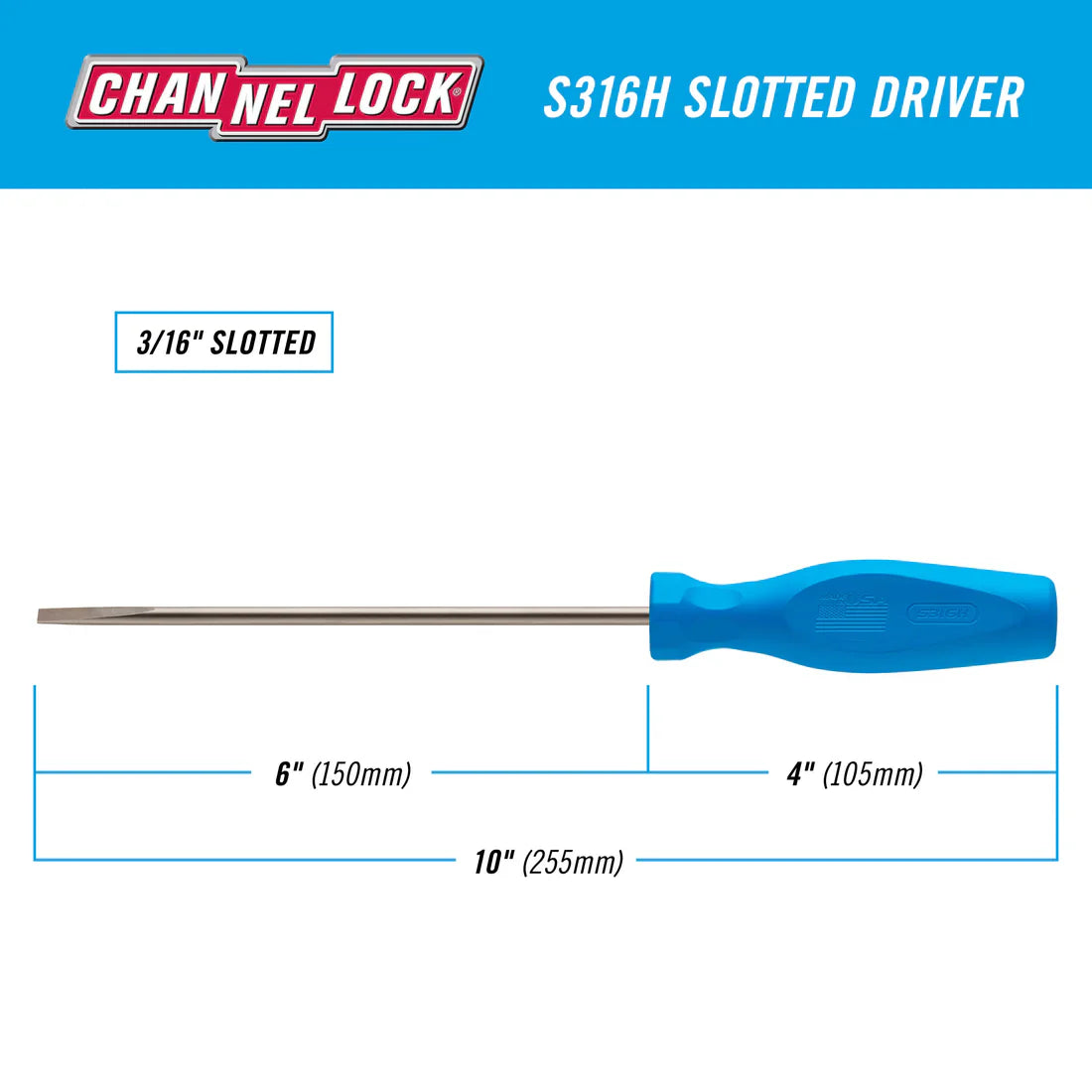 Channellock Slotted 3/16 x 6-inch Professional Screwdriver
