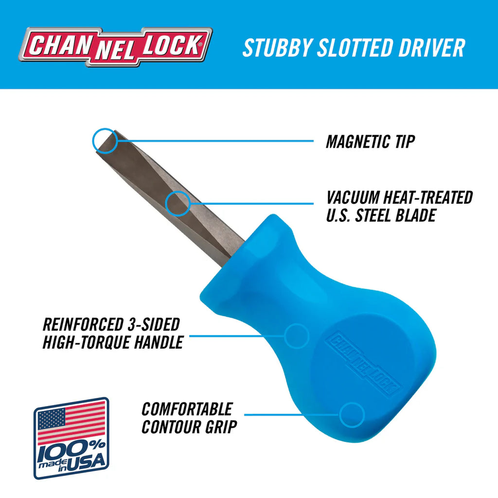 Channellock Slotted 1/4 x 1.5 Stubby-inch Professional