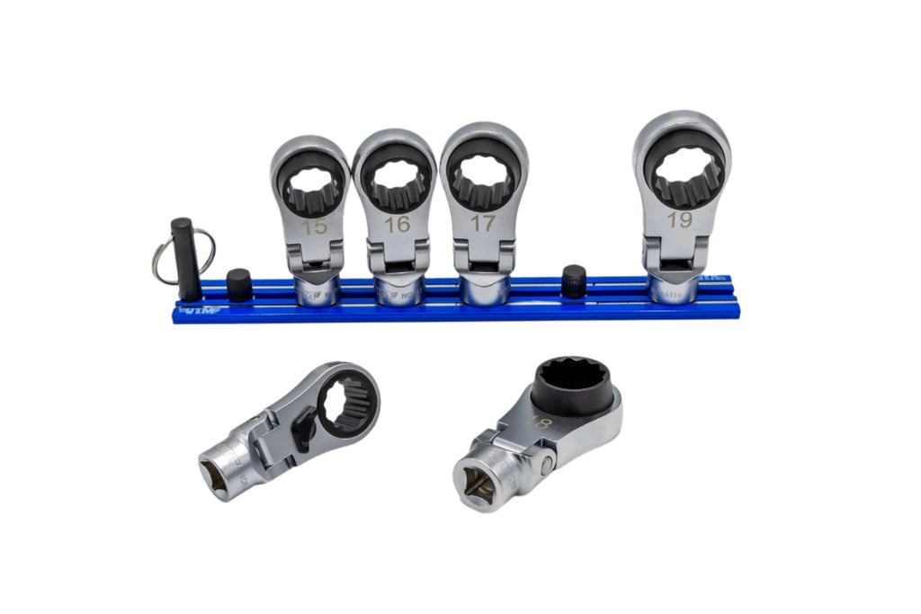 VIM Tools - 6 PC. 12PT OFFSET, FLEX HEAD RATCHETING WRENCH ATTACHMENTS (14 - 19MM)