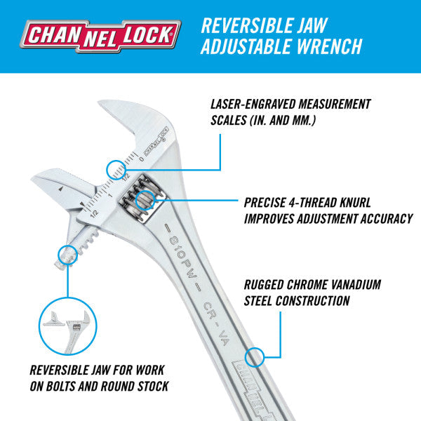Channellock 10-Inch Reversible Jaw Adjustable Wrench