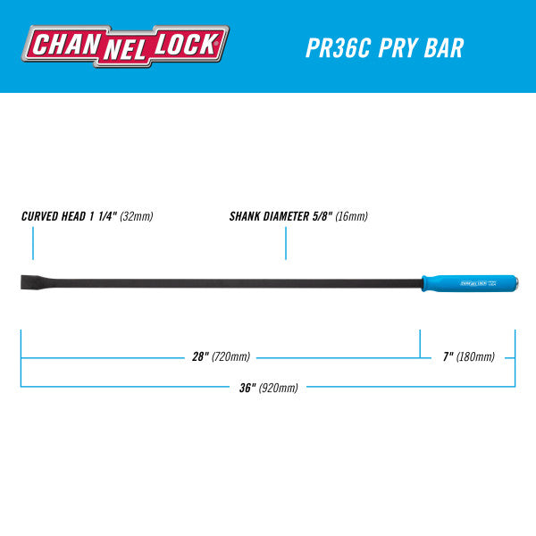 Channellock 1-1/4 x 28-inch Professional Pry Bar, 36-inch Overall Length